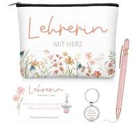 Otuuz Conjunto de 5 Regalos de Agradecimiento para el Día del Maestro Bolsa de Cosméticos Llavero de Ángel de la Guarda Bolígrafo Tarjeta de Agradecimiento Despedida para Cumpleaños y la Graduación