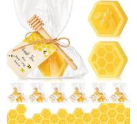 Otuuz Juego de 72 recuerdos de fiesta de abejas para baby shower, incluye jabón de panal con tarjeta de agradecimiento, jabón de miel para revelación de género de invitados, regalo de miel