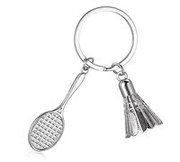 Otuuz Llavero Metálico Plateado de Levantamiento de Pesas Pelota Raquetas de Bádminton Tenis de Tono (Bádminton)