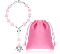 Otuuz Rosario de Coche para Espejo Retrovisor con Colgante de Ángel de Guarda Bolsa de Terciopelo Rosario Colgante de Coche Regalo para Conductor Adorno Decoración Interior del Coche(Rosa)