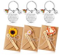 Otuuz Set de Regalo Motivacional de 6 Piezas 3 Llaveros con Frases Motivadoras 3 Tarjetas con Flores Secas Regalo Navideño Positivo para Mujeres Mejores Amigas Compañeras de Trabajo