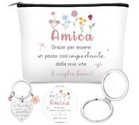 Otuuz Set de Regalo para Mejores Amigas y Hermanas 1 Neceser, 1 Espejo de Maquillaje con Aumento y 1 Llavero con Dije de Flor Regalos de Cumpleaños para Amigas y Navidad
