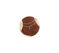 Otxas Tobilleras plateadas para mujer, tobilleras cruzadas en capas para mujer, clip de papel, pulsera de tobillo para mujer, pulseras de tobillo de playa para mujer, joyería de verano, 21+7inch,