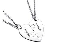 OTXIXTO 2 Plata Tono de Acero Inoxidable Corazón Colgante Mejor Amigo para Siempre Puzzle Collar Personalizado Nombre para la Amistad Parejas Hombres Mujeres