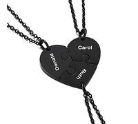 OTXIXTO 3 Negro Tono de Acero Inoxidable Corazón Colgante Mejor Amigo para Siempre Puzzle Collar Personalizado Nombre para la Amistad Parejas Hombres Mujeres