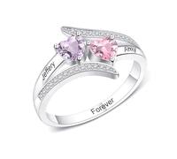 OTXIXTO Anillos Personalizados con Piedra de Nacimiento de Corazón 2 con Grabado 2 Nombres Anillos de Compromiso para Mujer Anillos de Plata de Ley 925 para Mujer Novia Esposa Madre Regalos (Talla 15)