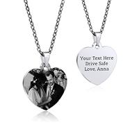 OTXIXTO Colgante de Corazón Personalizado para Mujer Grabado Nombre/Texto/Fecha Collar con Imagen en Blanco y Negro para Parejas Acero Inoxidable Amantes Joyería Regalos de Dama de Honor(Plata 34