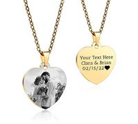 OTXIXTO Colgante de Corazón Personalizado para Mujer Grabado Nombre/Texto/Fecha Collar con Imagen en Blanco y Negro para Parejas Acero Inoxidable Amantes Joyería Regalos de Dama de Honor(Oro 34
