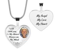 OTXIXTO Collar Conmemorativo Personalizado Colgante de Corazón/Placa de Identificación en Plata de ley 925 con Foto en el Interior Collar con Foto Texto En Memoria de Los Seres Queridos Perdidos -C3
