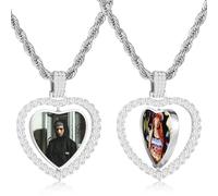 OTXIXTO Collar de Foto Personalizado Colgante Giratorio de Oro con Alas de Ángel/Corazón/Redondo Fotos Personalizadas de Doble Cara Regalo para Hombres y Mujeres (G1, 20'')