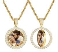 OTXIXTO Collar de Foto Personalizado Colgante Giratorio de Oro con Alas de Ángel/Corazón/Redondo Fotos Personalizadas de Doble Cara Regalo para Hombres y Mujeres (F2, 28'')