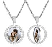OTXIXTO Collar de Foto Personalizado Colgante Giratorio de Oro con Alas de Ángel/Corazón/Redondo Fotos Personalizadas de Doble Cara Regalo para Hombres y Mujeres (F1, 30'')