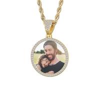 OTXIXTO Collar Hip Hop Personalizado para Hombre Mujer Colgante con Foto de Alas de Ángel Collar Memorial Personalizado con Foto Adentro/Texto Regalos para Papá y Novio (C2, 26'')