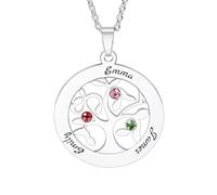 OTXIXTO Collar Personalizado Árbol de Vida para Mujer - Colgante Familia Con 3 Nombres/Piedras de Nacimiento - 925 Plata - Día de Madre (Estilo C: Redondo)
