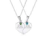 OTXIXTO Collar Personalizado para Hombres y Mujeres - Corazón Rompecabezas para Pareja en Acero Inoxidable Grabado con Nombre/Fecha - Conjunto con Piedra de Nacimiento - C2
