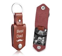 OTXIXTO Llavero de Cuero Personalizado Regalos para Hombres/Novio/Papá/Marido, Imagen Personalizada Foto Fecha Nombre Texto Día del Padre (B4: Marrón)