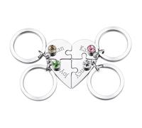 OTXIXTO Llavero Pieza Puzzle Corazón Plata Personalizado Con Grabado 3 Nombres y 3 Piedras de Nacimiento - Acero Inoxidable Para Parejas, Hermanas, Amigos