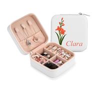 OTXIXTO Organizador Joyas Cuero Personalizado con Nombre Flor de Nacimiento Grabado Estuche Viaje Organizador Joyas para Collar/Anillo/Pendiente Joyero Caja Viaje Personalizado para Mujer - B: Blanco