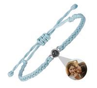 OTXIXTO Personalizada 925 Plata de Ley Foto Proyección Ajustable Trenzado Cuerda Pulsera Foto Interior con 100 Lenguajes de Amor Encanto Joyería Conmemorativa Regalo para Mujeres Madre Novia - A5
