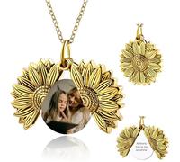 OTXIXTO Personalizada Foto Oro Girasol Medallón Collar para Mujer Personalizada Mujeres Medallón Memorial Collar con Foto/Texto Interior Memorial Sunshine Joyería Regalo para Novia Mamá (Estilo A)