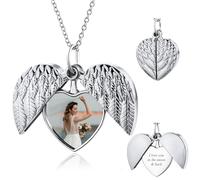 OTXIXTO Personalizada Foto Plata Corazón Medallón Collar para Mujer Personalizada Mujeres Medallón Memorial Collar con Foto/Texto Interior Memorial Sunshine Joyería Regalo para Novia Mamá (Estilo B)
