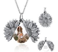 OTXIXTO Personalizada Foto Plata Girasol Medallón Collar para Mujer Personalizada Mujeres Medallón Memorial Collar con Foto/Texto Interior Memorial Sunshine Joyería Regalo para Novia Mamá (Estilo A)
