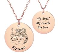 OTXIXTO Personalizada Mascota Retrato Collar Perro Gato Foto Nombre Piedra de Nacimiento de Acero Inoxidable Corazón/Ronda Disco Collar Mascota Monumento Regalos para Mujer Amante de los Animales -A3