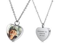 OTXIXTO Personalizado Collar de Urna de Corazón Colgante de Grabado Foto/Nombre para Hombres Mujeres Niña Acero Inoxidable Mascota Cenizas Humanas Soporte Kit de Embudo de Cremación(Plata)