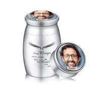OTXIXTO Personalizado Pequeño Cremación Cenizas Titular Urna de Aluminio Tapa de Cristal con Foto/Nombre Grabado Cenizas Keepsake para Humanos Mascota Perro Gato (Plata-Texto Opcional)