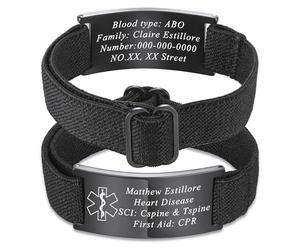 OTXIXTO Pulsera de ID Médica Ajustable Información de Emergencia Personalizada Pulseras de Alerta Médica para Hombre Mujer Adecuado para Autismo Personas Mayores Diabetes Alergias Epilepsia ETC -A2