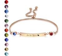 OTXIXTO Pulsera Nombre Personalizado con Piedra de Nacimiento Pulsera Barra Acero Inoxidable Ajustable con Grabado Nombre/Fecha Regalos Personalizado Para Mujer Madre Novia (Oro Rosa)
