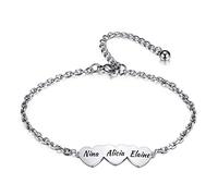 OTXIXTO Pulseras Nombre Personalizado con 2-5 Corazones Grabados Mujer Pulsera con Dijes para Amistad Madre Enlace Ajustable Mejor Regalos para Amigo Cumpleaños Dama de Honor