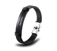 OTXIXTO Pulseras Personalizadas para Hombres, Mujeres, Pulsera de Identificación Personalizada, Grabado Nombre Fecha Cuero Genuino, Etiqueta de Acero Inoxidable, Joyería Trenzada Regalos para Padres