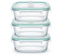 Otyma Set de 3 Recipientes Herméticos de Vidrio - Tápers de Vidrio con Tapa con Válvula - Aptos para Microondas, Frigorífico y Lavavajillas - (Cuadrado, 1100, Mililitros)