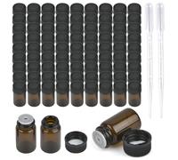 OTYMIOW 100PCS Botellas de Vidrio Vacías Marrones de 2 ml Botellas de Vidrio Ámbar Mini Botellas Vacías Rellenables VidrioÁmbar Aceites Esenciales con Reductores Orificio para SPA, Masajes, Perfumes