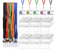 OTYMIOW 100PCS Tarjetero con Cordón, Porta Credencial de Plástico Transparente, Porta Credencial Horizontal, Tarjetero para Hombre y Mujer, con Cordones para Cuello, Oficina, Tarjetas de Visita