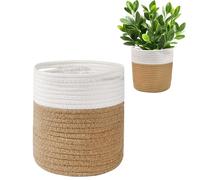 OTYMIOW Cesta para Plantas de Interior con Forro 20 x 20 cm - Maceta de Cuerda de Algodón Tejida en Beige Korb Gewebter