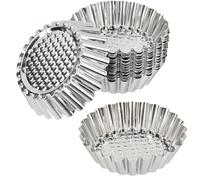 OTYMIOW Moldes Tartaletas Pequeñas Revestimiento Antiadherente 20PCS Moldes para Hornear Tartas, Moldes para Quiche, Moldes para Pasteles Redondos, Moldes para Tartaletas de Acero Inoxidable
