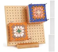 OTYMIOW Tablero Madera Cuadrado Abuelita 20*20cm con 20 Alfileres Tablero Bloques de Ganchillo Tablero de Madera Cuadrado de Abuelita Alfileres de Ganchillo Hechos a Mano Alfileres de Acero Inoxidable