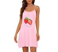ouansyltg Camisón de algodón sin mangas para mujer, camisón, tirantes delgados, vestido de dormir con bonito estampado, camisa de noche, Rosa-Fresa, XXL