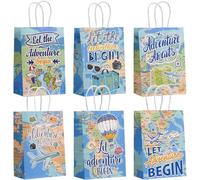 OUAOCZH Let the Adventure Begin - Bolsa de recuerdo de fiesta, mapa del mundo con asa, bolsas de regreso a la escuela, decoración de viaje