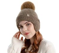 OuB134 - Gorro de punto para mujer, forro polar, para invierno, para clima frío, caqui, Taille unique