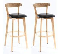 OUBBDVRT Juego de 2 taburetes Amarillos, Modernas sillas de mostrador de Cocina de Madera Maciza con Espaldas y reposapiés, Elegantes Asientos de Bar de Desayuno para Uso en el hogar y la Isla