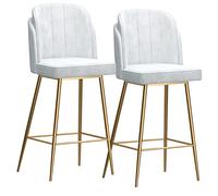 OUBBDVRT Juego de 2 taburetes de Bar de Altura de Terciopelo con Back & footrest, Modernas sillas de Bar Azul para Cocina, cafetería y Sala de Oro Elegante