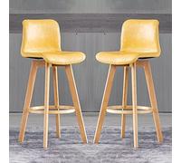 OUBBDVRT Juego de 2 taburetes de Bar de Cuero sintéticos giratorios Ajustables con Patas de Madera - sillas de Bar de Altura para Isla de Cocina, Barra de Desayuno, Comedor (Caqui, 61 cm)