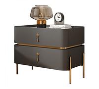 OUBBDVRT Malvia de Noche Moderna de Mediados de Siglo con 2 cajones de Almacenamiento y Patas de Metal Mesa de Fin de Cama Gris Oscuro para Sala de Estar y Dormitorio 40x40x50cm