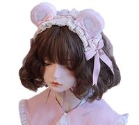 OUBEIDUO Delicada diadema de orejas de oso plisada, con forma de lazo, diadema para el pelo, diadema para fiesta de cosplay para mujeres y adolescentes