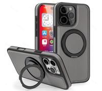 OUBELI Funda para iPhone 16 Pro Carcasa Magnética de Cuero con Soporte Giratorio de 360°, Compatible con MagSafe, Lujosa Funda Protectora de Silicona Antirrayas y Antigolpes - Gris