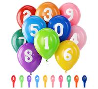 Oubest Globos de látex arcoíris de 12 pulgadas con números impresos 8, 50 globos coloridos grandes y redondos de colores surtidos para fiestas de cumpleaños, bodas, baby showers y decoraciones de