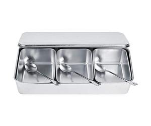 Oubit 3 Rejillas Tarros de Especias, Juego De Caja para Condimentos Organizador Especias, Caja de Condimentos de Acero Inoxidable, Especiero Cocina, Botes para Especias con Cucharas y Tapas